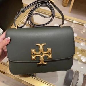 Tory Burch Eleanor Large Dark Ivy Crossbody Bag with Gold Logo